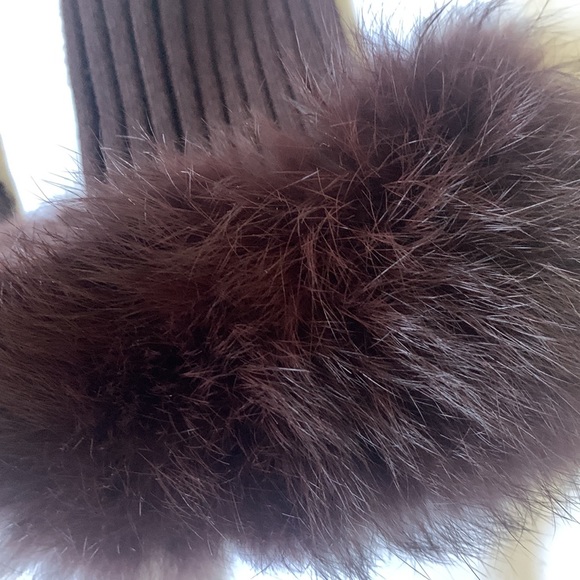 Belldini brown natural fur removable collar/cuffs leather trim zip cardigan EUC - Picture 6 of 11